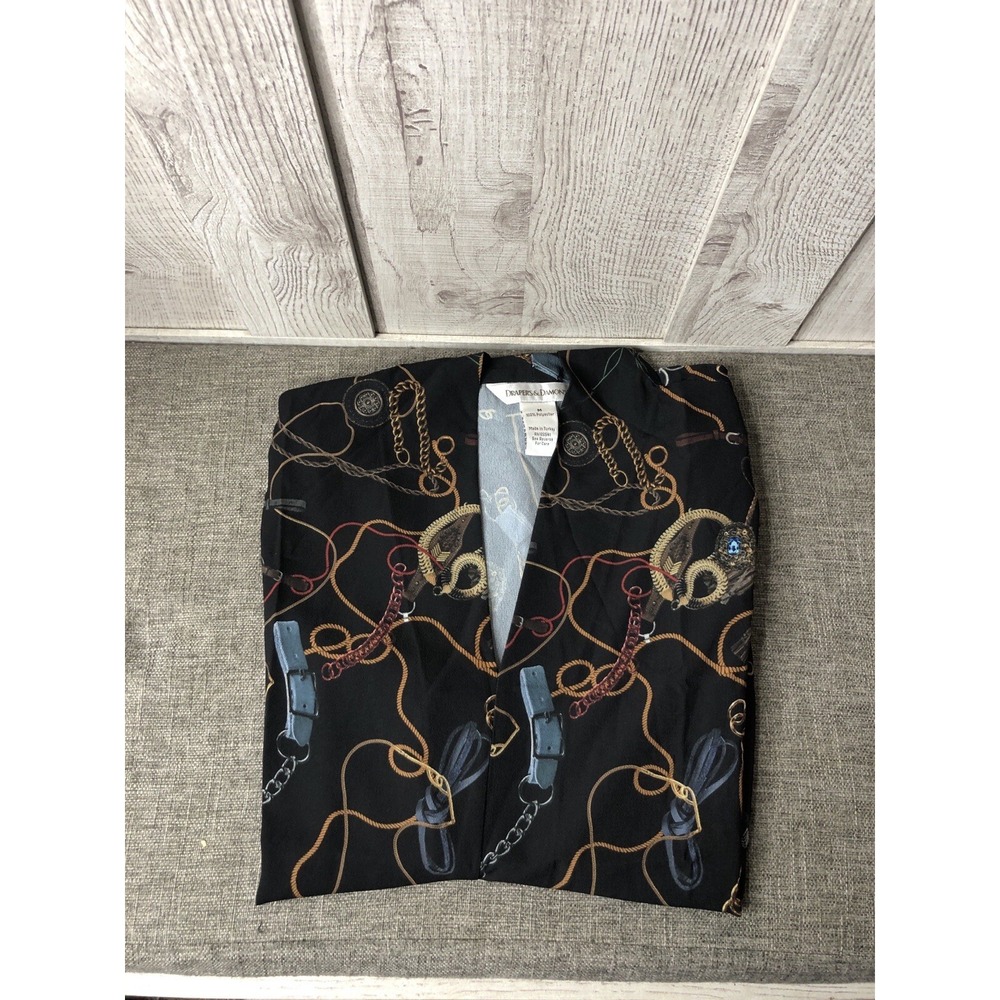 Drapers & Damons Womens Black Equestrian Chain Print V-Neck Blouse Size M - Picture 3 of 6
